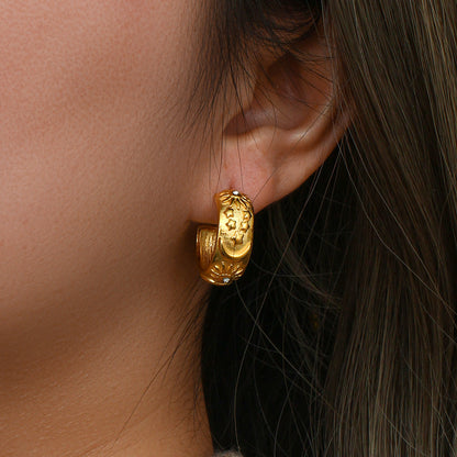 Close View of Celestial gold earrings – star, moon & sun motifs, 18K gold-plated, waterproof by STUD (Shop Till You Drop)