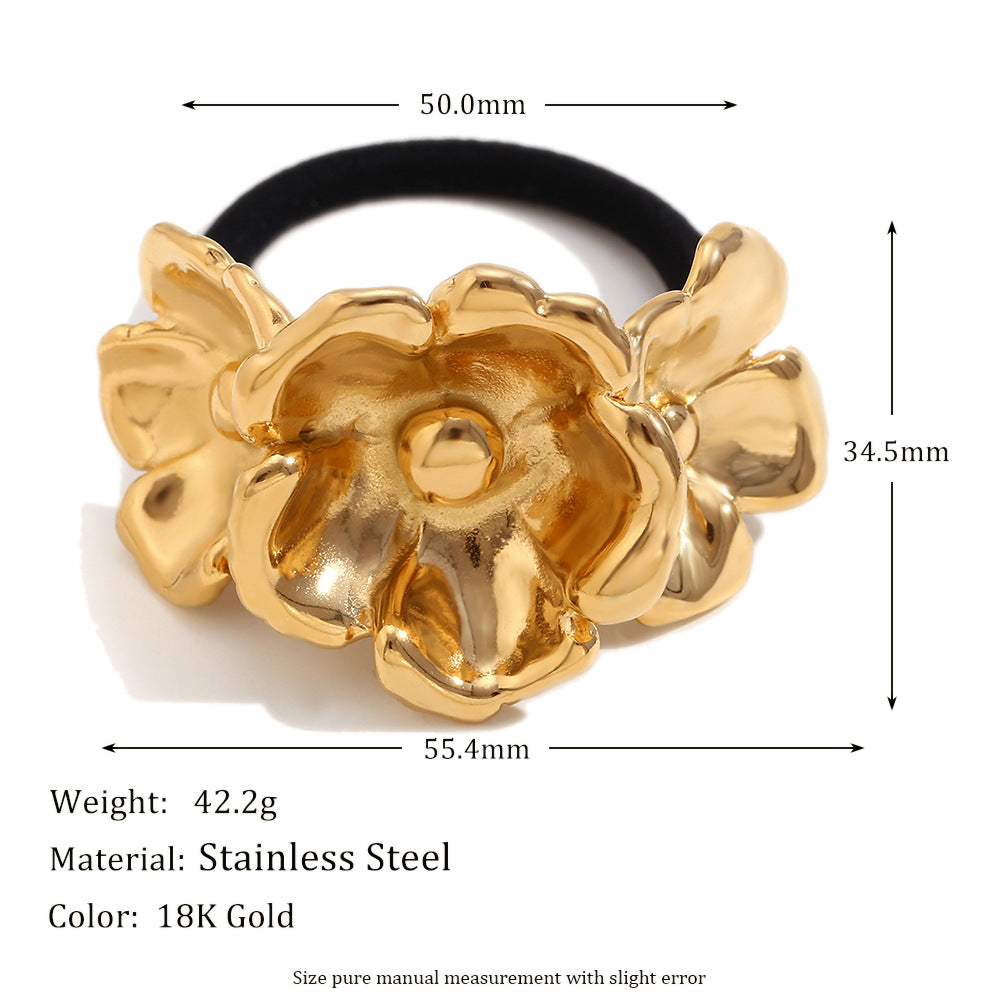 Vintage-Inspired 18K Gold-Plated Three-Flower Hair Tie for Women