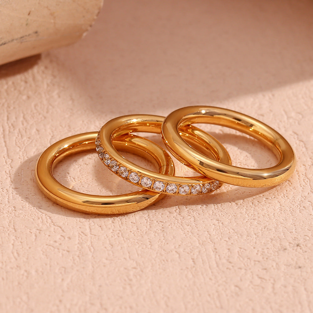 18K Gold-Plated Minimalist Zircon Ring Set | Trio of Elegance