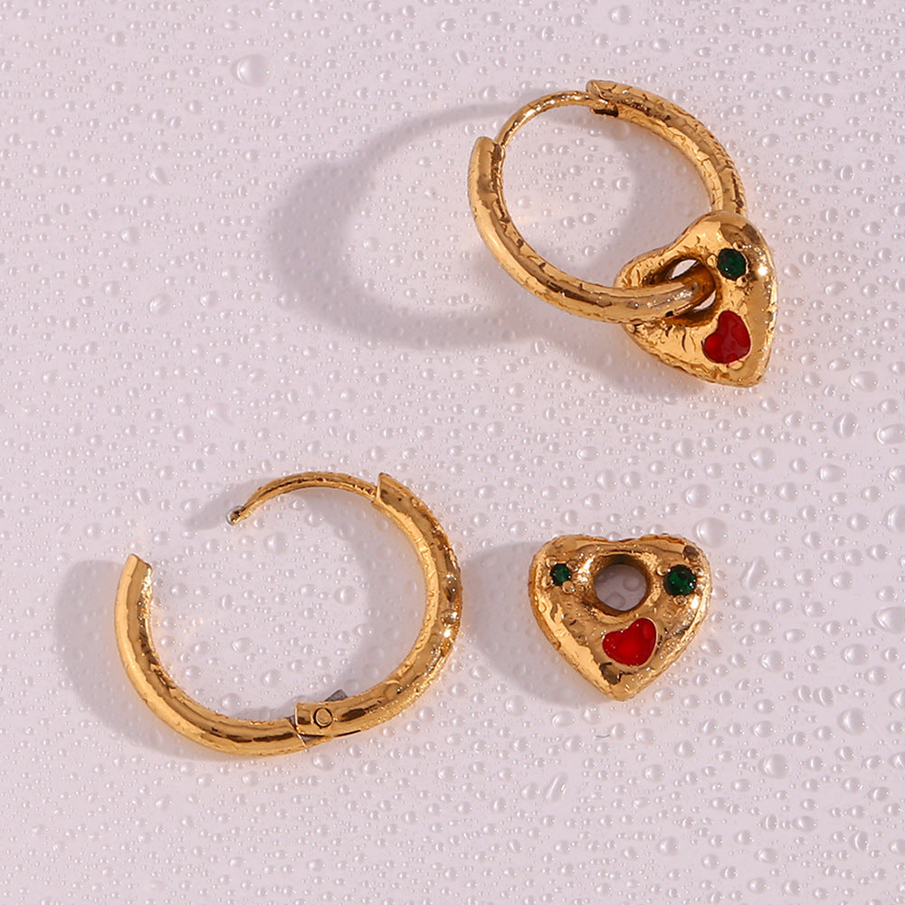 Cherry-Heart Hoop Earrings in 18K Gold