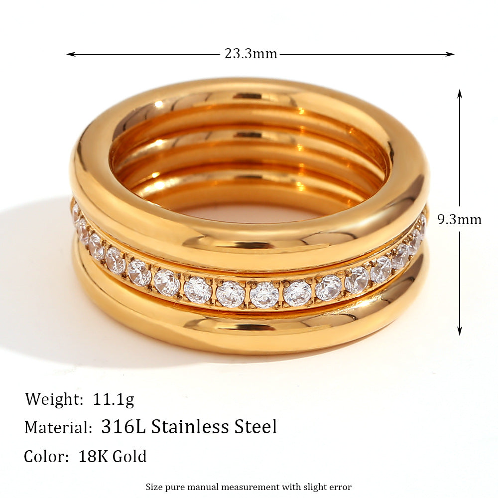 18K Gold-Plated Minimalist Zircon Ring Set | Trio of Elegance