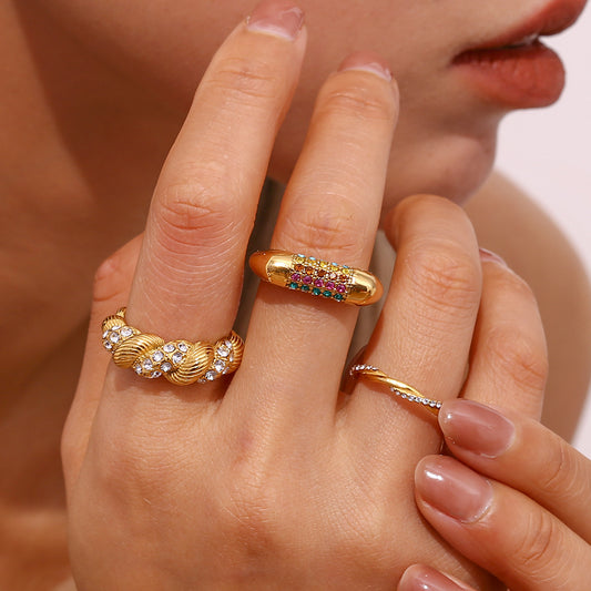 Minimalist 18K Gold-Plated Flat Right-Angle Ring with Micro Pave Zircon