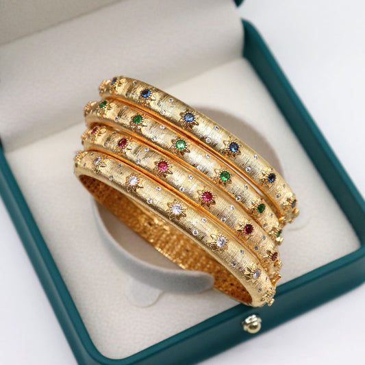 18K gold plated open bangle with clear gemstone inlay – waterproof & traditional design by STUD