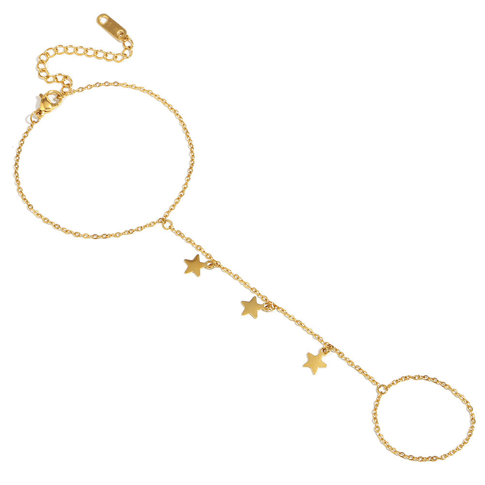 18K gold plated starlight hand chain bracelet with dainty star charms – STUD