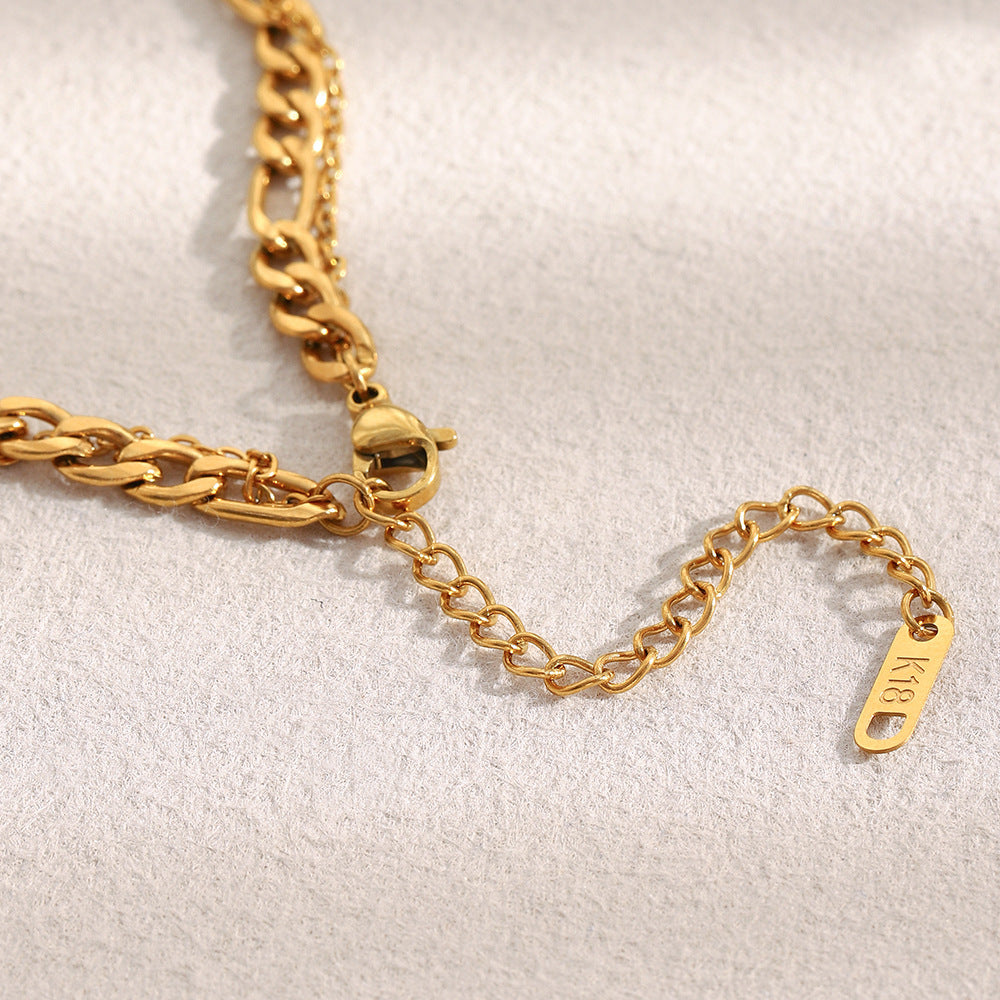18K gold plated double layer necklace with thick and fine chains