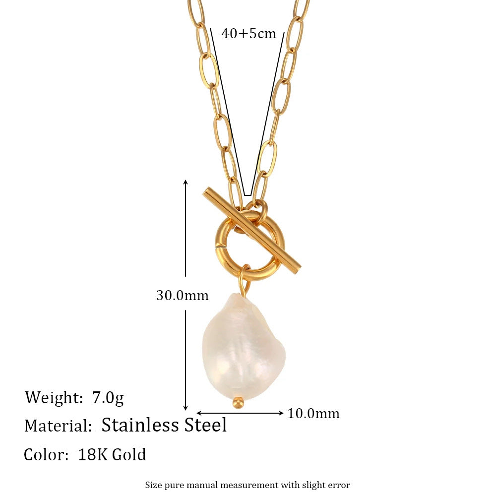 Baroque Freshwater Pearl Paperclip Chain Necklace | 18K Gold-Plated Stainless Steel