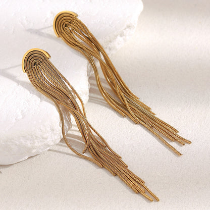 18K gold-plated stainless steel long tassel chain statement earrings
