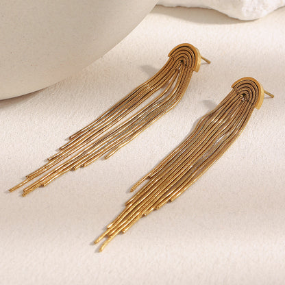 18K gold-plated stainless steel long tassel chain statement earrings