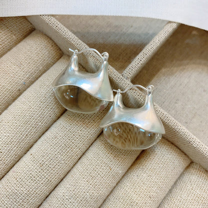 Vintage transparent glass drop earrings with matte metal – tea coffee and clear variants by STUD (Shop Till You Drop)