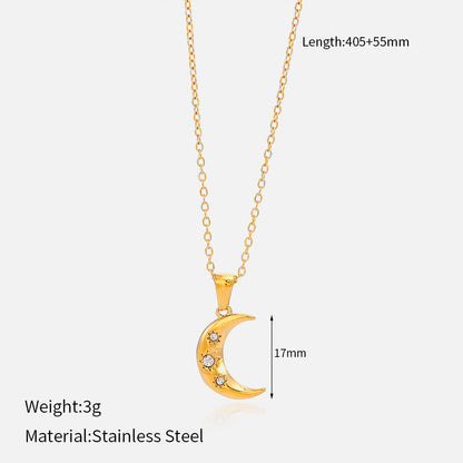 18K gold plated crescent moon pendant necklace with zircon stones – STUD