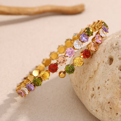 18K gold plated Color Pop bangle with multicolor zircon stones – waterproof & hypoallergenic by STUD