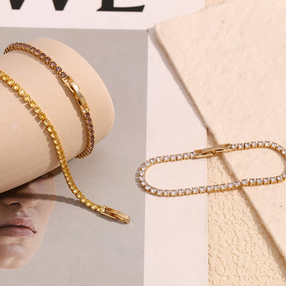 Minimalist Gold Plated Tennis Bracelet - Yellow Stone