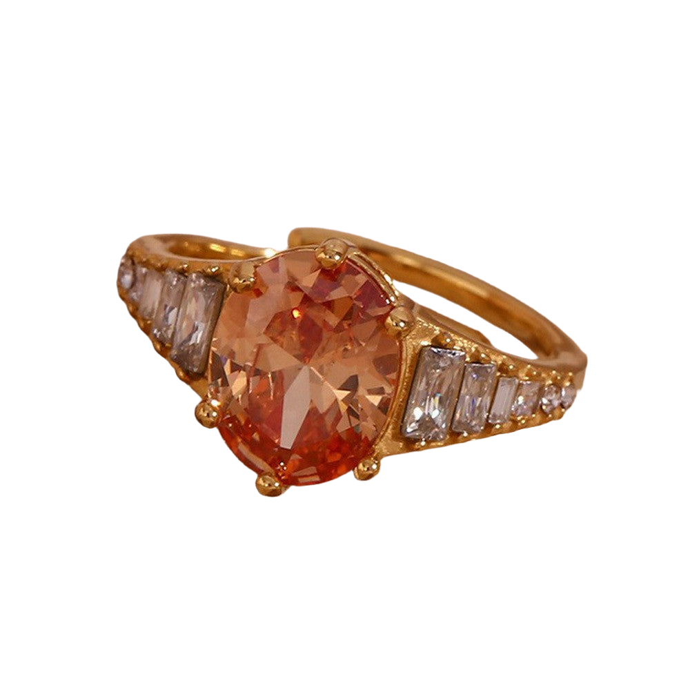 Luxe Adjustable Oval Pink Gemstone Ring | 18K Gold-Plated Statement