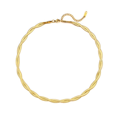 18K gold plated twisted double-strand snake chain necklace – waterproof and elegant by STUD
