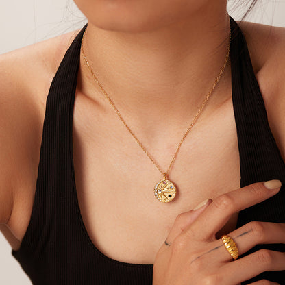 Compass pendant necklace with colourful zircon accents