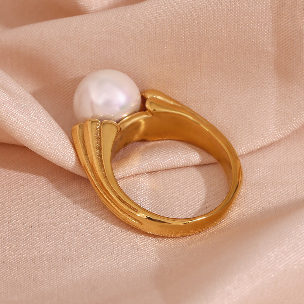 Dual-Sided Textured Pearl Ring | 18K Gold-Plated Stainless Steel