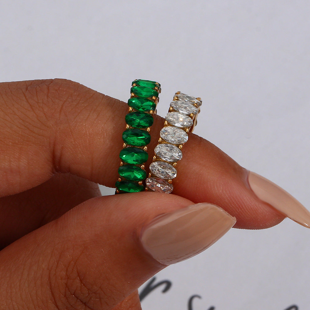 Elegant Oval Green Zircon Ring | Minimalist Design