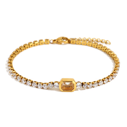 18K gold plated tennis bracelet with zircon and gemstone centerpiece – STUD