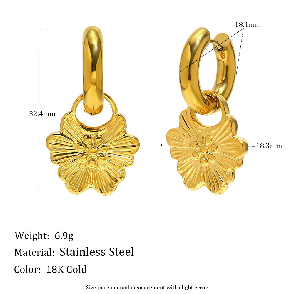 18K gold-plated flower hoop earrings by STUD – delicate floral charm, lightweight and waterproof