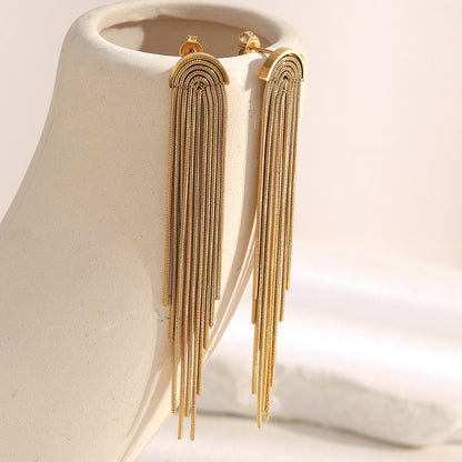 18K gold-plated stainless steel long tassel chain statement earrings