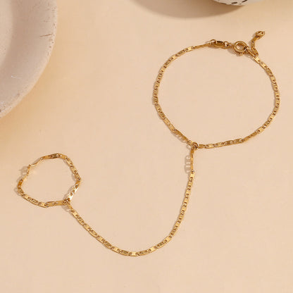 Close View of 18K gold hand chain bracelet with ring combo – summer fashion jewelry – STUD