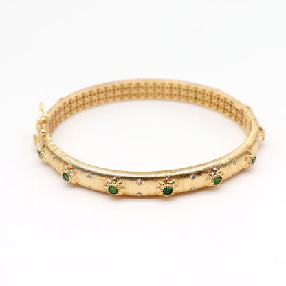 18K gold plated open bangle with green gemstone inlay – waterproof & traditional design by STUD
