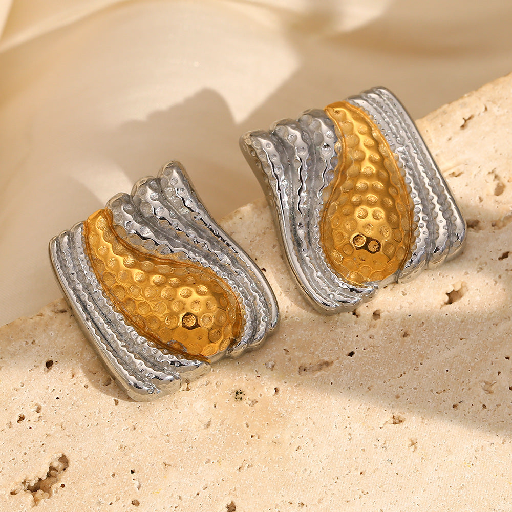 Two-Tone Gold Bean Stud Earrings