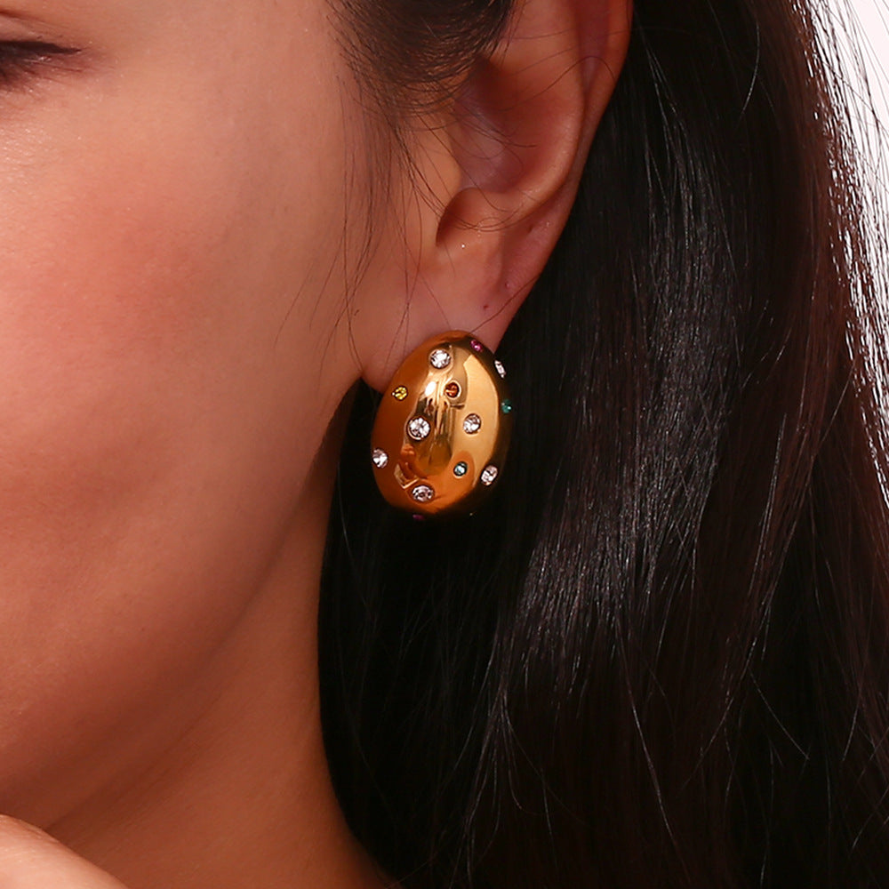 Colorful Zircon Oval Earrings - 18K Gold-Plated