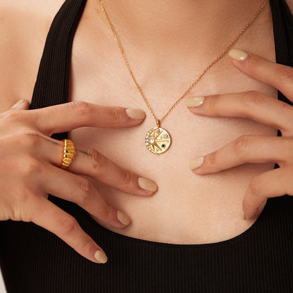 Gold celestial compass pendant necklace