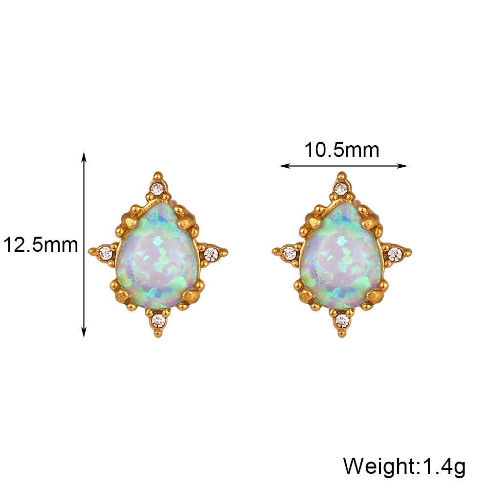 Retro Waterdrop Opal Gold Earrings