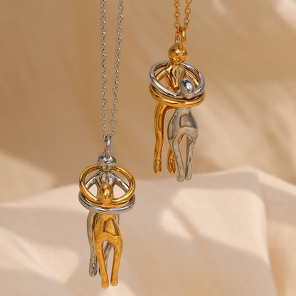 Romantic necklace with lovers embrace motif