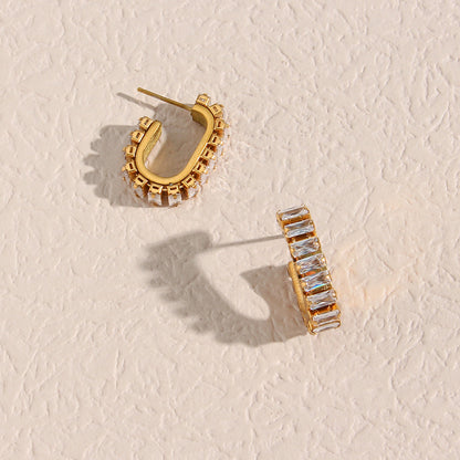 Close View of O-shaped geometric stud earrings with zircon – 18K gold-plated, waterproof, hypoallergenic by STUD (Shop Till You Drop)