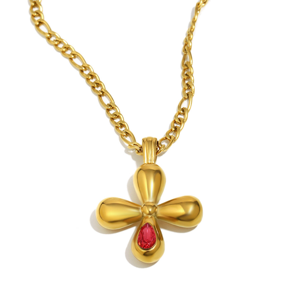 STUD Ruby Bloom Necklace – 18K gold-plated red zircon cross pendant