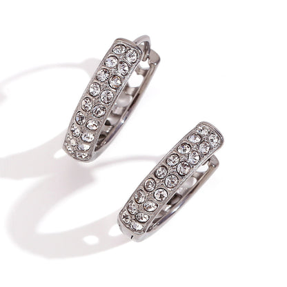 Silver mini hoop earrings with double row zircon and heart-cut back – STUD