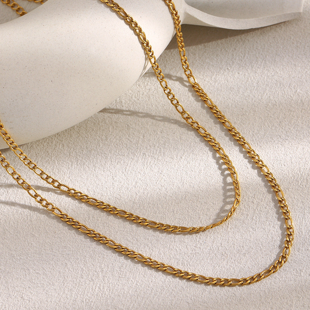 3mm gold Figaro chain necklace with 18K plating in two sizes