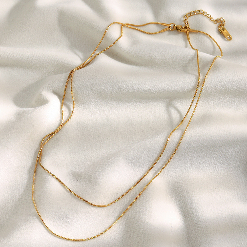Double layer 18K gold plated snake chain necklace with minimalist design