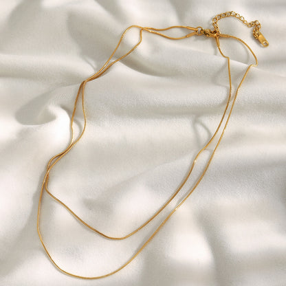 Double layer 18K gold plated snake chain necklace with minimalist design