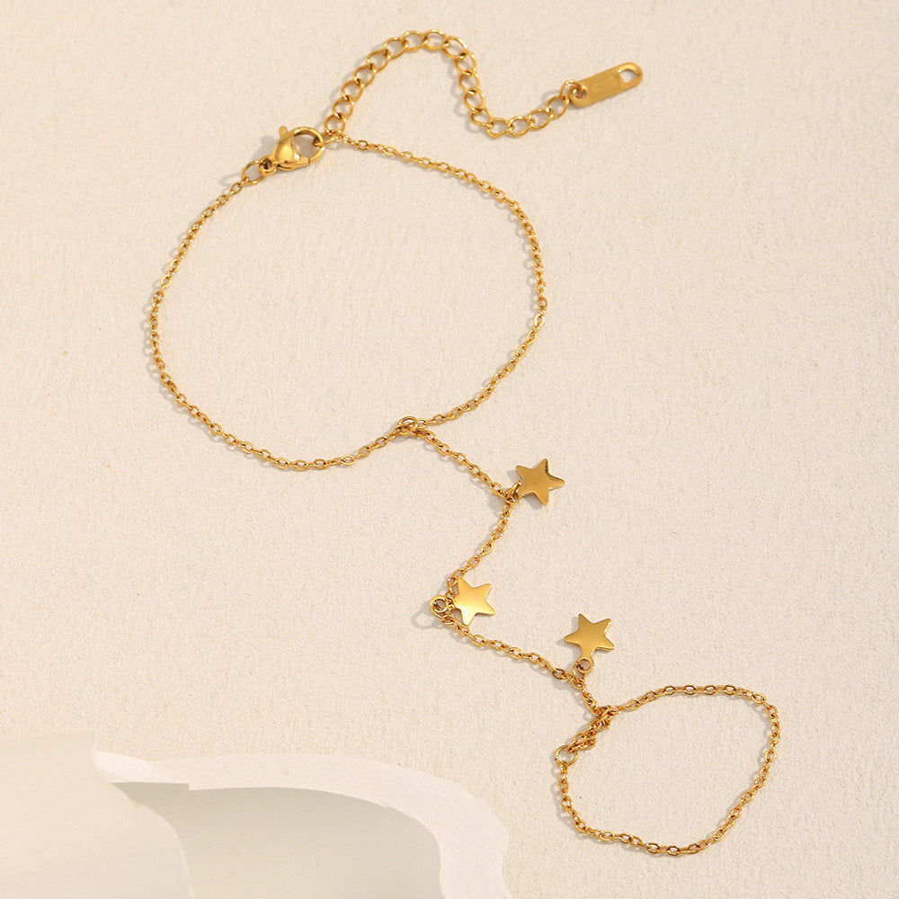 18K gold plated starlight hand chain bracelet with dainty star charms – STUD