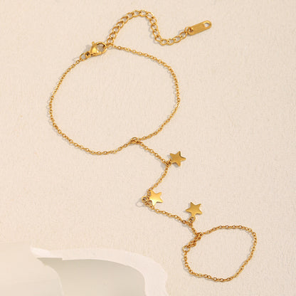 18K gold plated starlight hand chain bracelet with dainty star charms – STUD