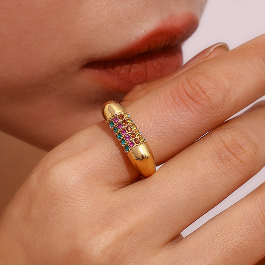 Minimalist 18K Gold-Plated Flat Right-Angle Ring with Micro Pave Zircon