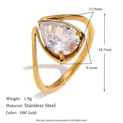 Size details of Waterdrop zircon ring for women – 18K gold-plated stainless steel with white stone – minimalist statement jewelry by STUD (Shop Till You Drop)
