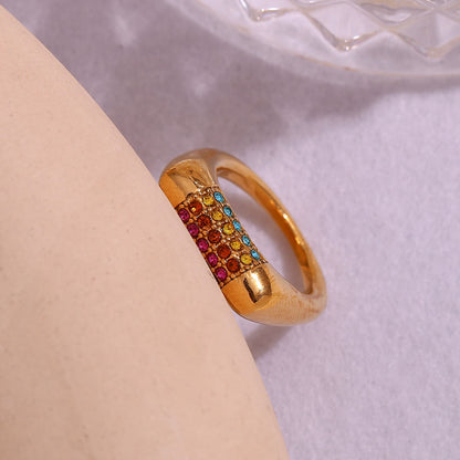 Minimalist 18K Gold-Plated Flat Right-Angle Ring with Micro Pave Zircon