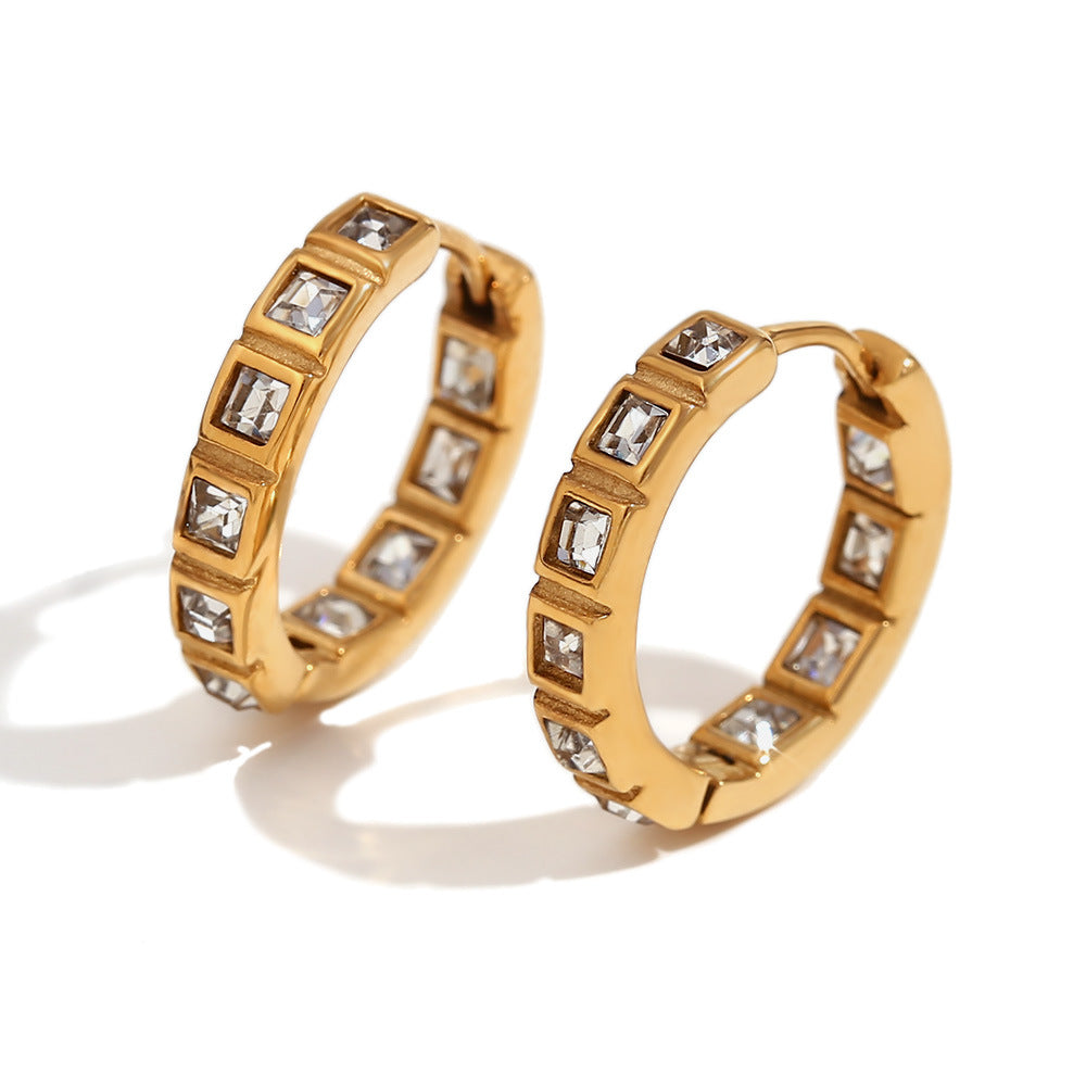 18K Gold-Plated Minimalist Square Zircon Hoop Earrings