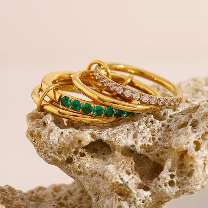 18K gold plated stacked ring set with emerald and white zircon accents – STUD