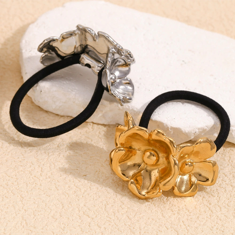 Vintage-Inspired 18K Gold-Plated Three-Flower Hair Tie for Women