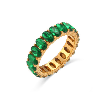 close up view Green oval zircon ring – minimalist 18K gold-plated stainless steel band – waterproof and lightweight jewelry by STUD (Shop Till You Drop)