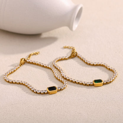 18K gold plated tennis bracelet with zircon and gemstone centerpiece – STUD