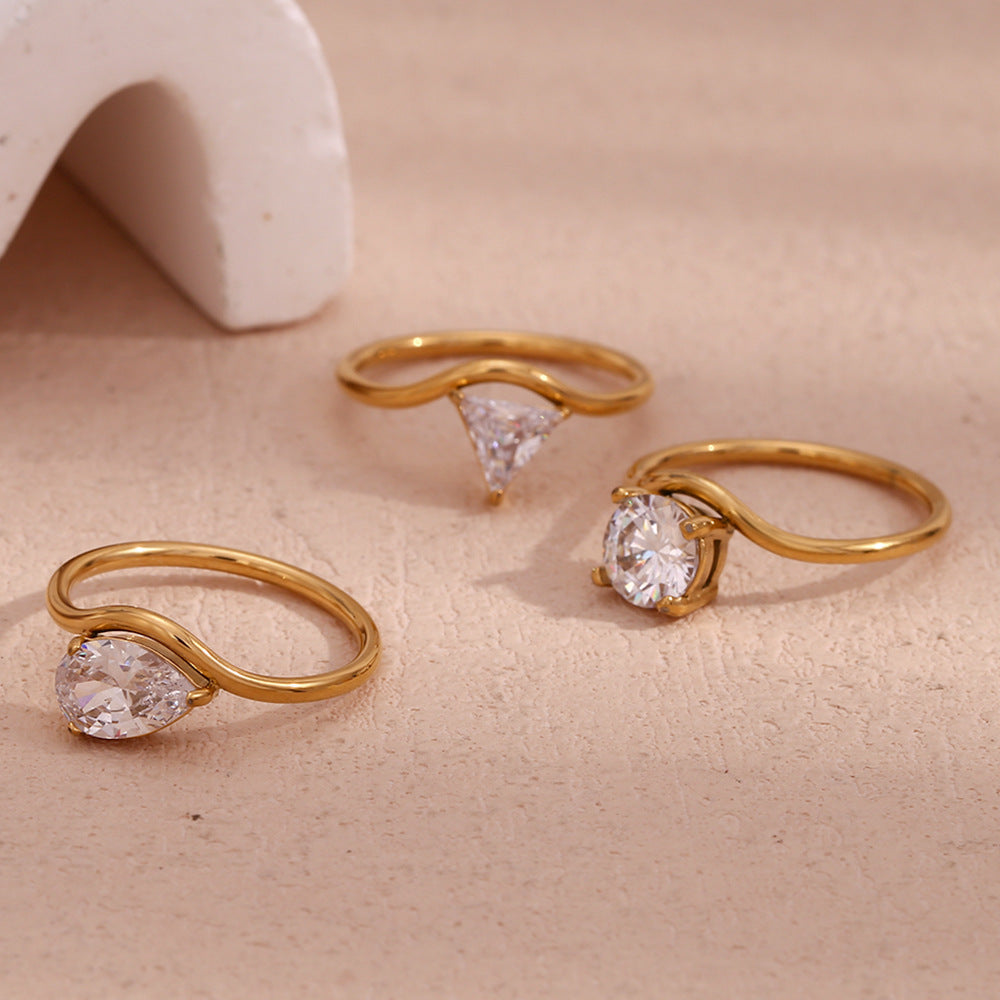 18K Gold-Plated Round Wavy Zircon Ring