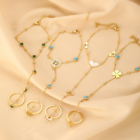 Enamel Clover & Heart 18K Hand Chain