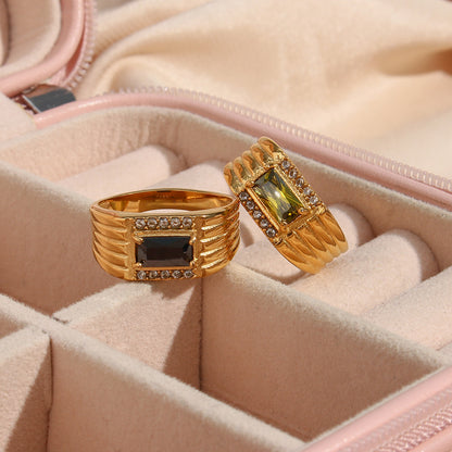 Rectangular Green Zircon Ring